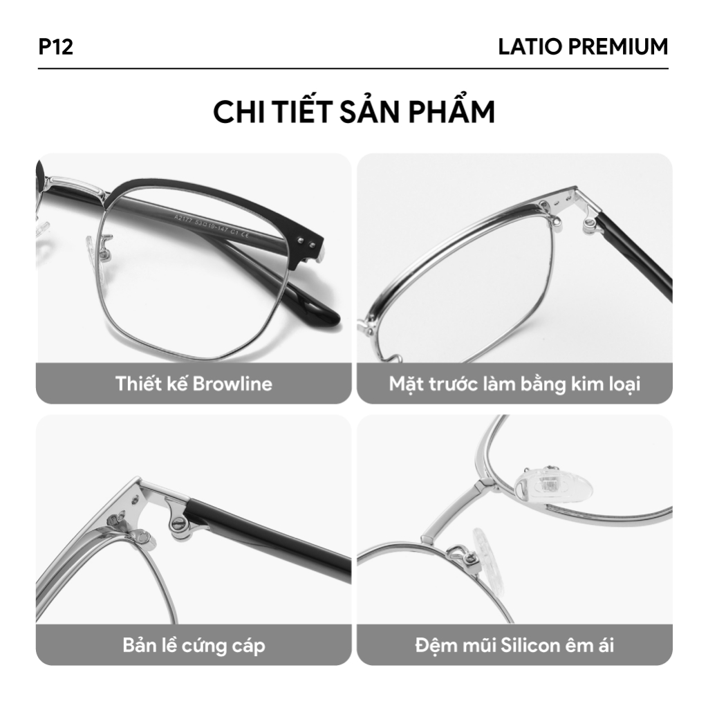 Gọng kính nam nữ LATIO PREMIUM mặt kim loại cao cấp 2023 - P12