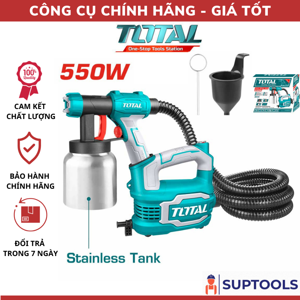 Máy phun sơn bằng điện 550W TOTAL TT5006-2 Bình chứa bằng nhôm 800ml [Hàng Chính Hãng 100%]