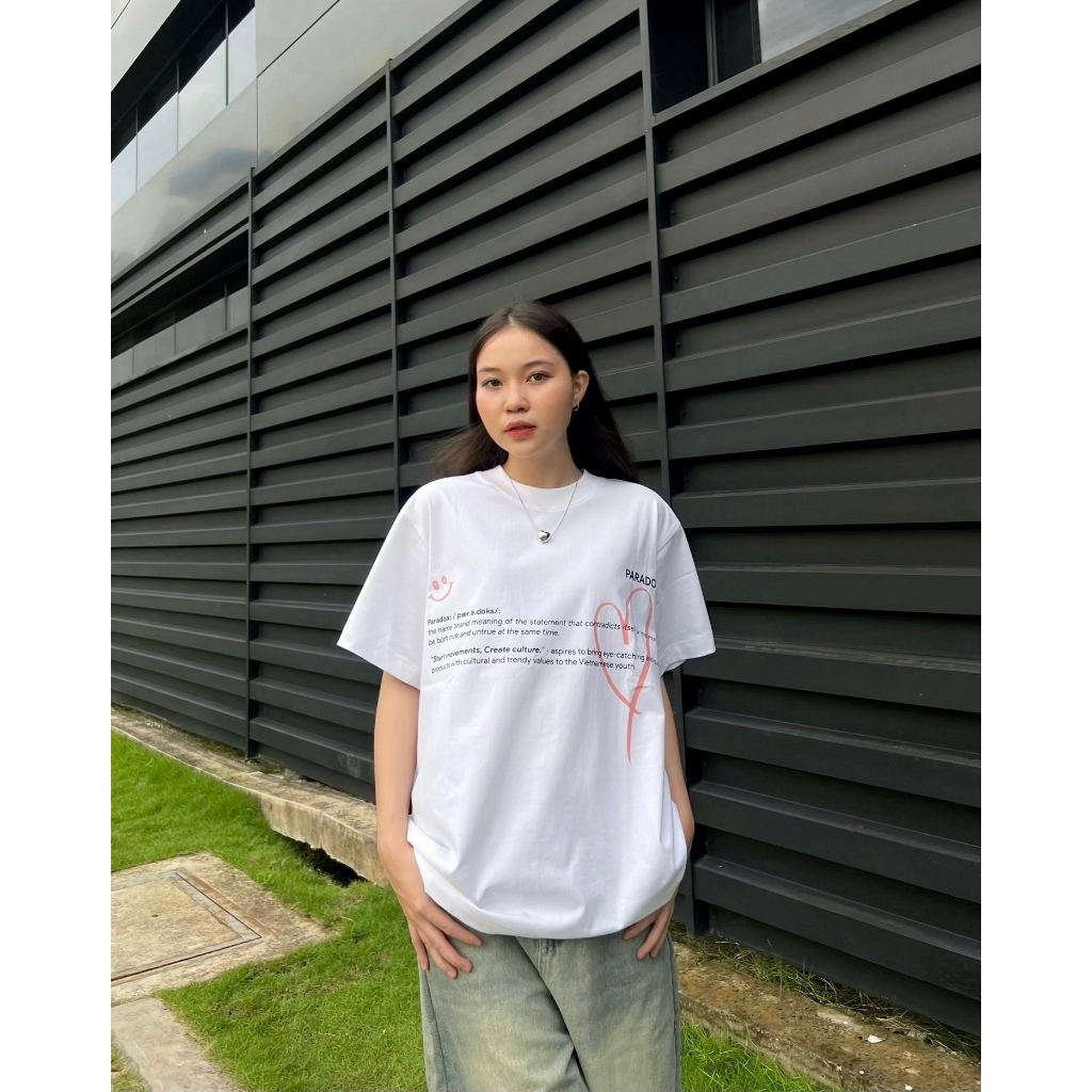 Áo thun form rộng Paradox tay lỡ - Unisex - In hình - DEFINITION - Trắng