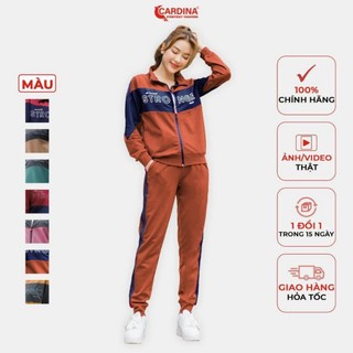 Bộ nỉ nữ CARDINA chất cotton da cá cao cấp dáng thể thao in chữ trẻ trung năng động, áo khóa kéo, quần jogger dễ phối