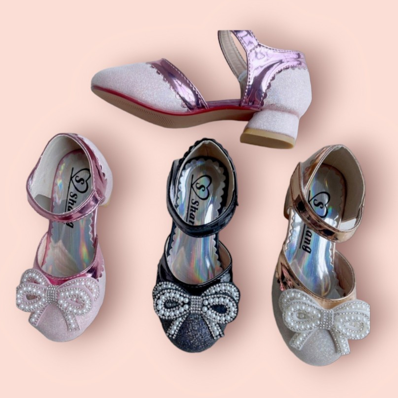 Dép sandal cho bé gái cao gót, giày quai hậu giày bít gót nơ cườm cao 3cm D9-M9