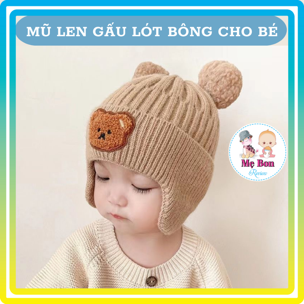Mũ nón len hình gấu lót bông cho bé 4 tháng đến 3 tuổi