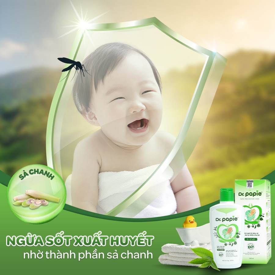 Combo 4 Chai Nước Tắm Thảo Dược Dr Papie Giúp Giảm Mẩn Ngứa Và Rôm Sảy, Hỗ Trợ Làm Sạch, Mát Da Bé - Chai 230ml