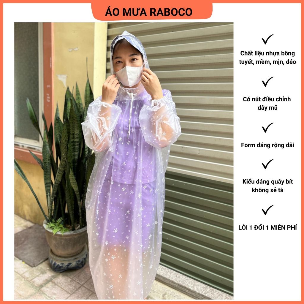 SIZE 1M4 Áo mưa bít bông tuyết không xẻ tà, áo mưa hoa tuyết,chất liệu bông tuyết, đi mưa, xe máy, xe đạp, mềm, dẻo, dai