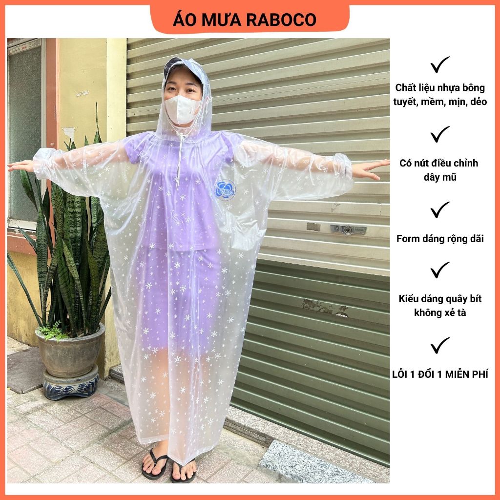 SIZE 1M4 Áo mưa bít bông tuyết không xẻ tà, áo mưa hoa tuyết,chất liệu bông tuyết, đi mưa, xe máy, xe đạp, mềm, dẻo, dai