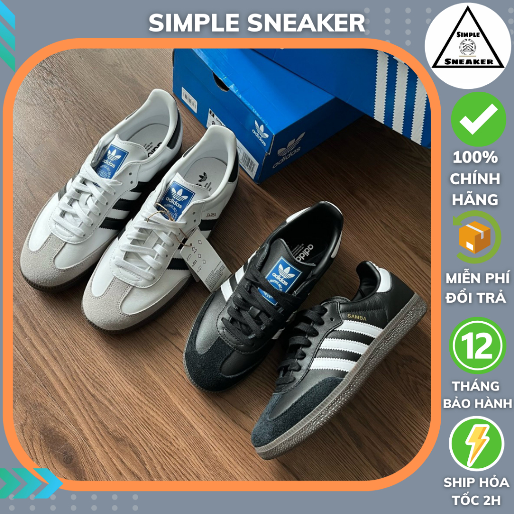 Giày Adidas Samba OG Chính Hãng 🔴SIMPLE SNEAKER🔴 ADIDAS SAMBA WHITE BLACK B75806 B75807 Giày Nam Nữ Phong Cách Cổ Điển
