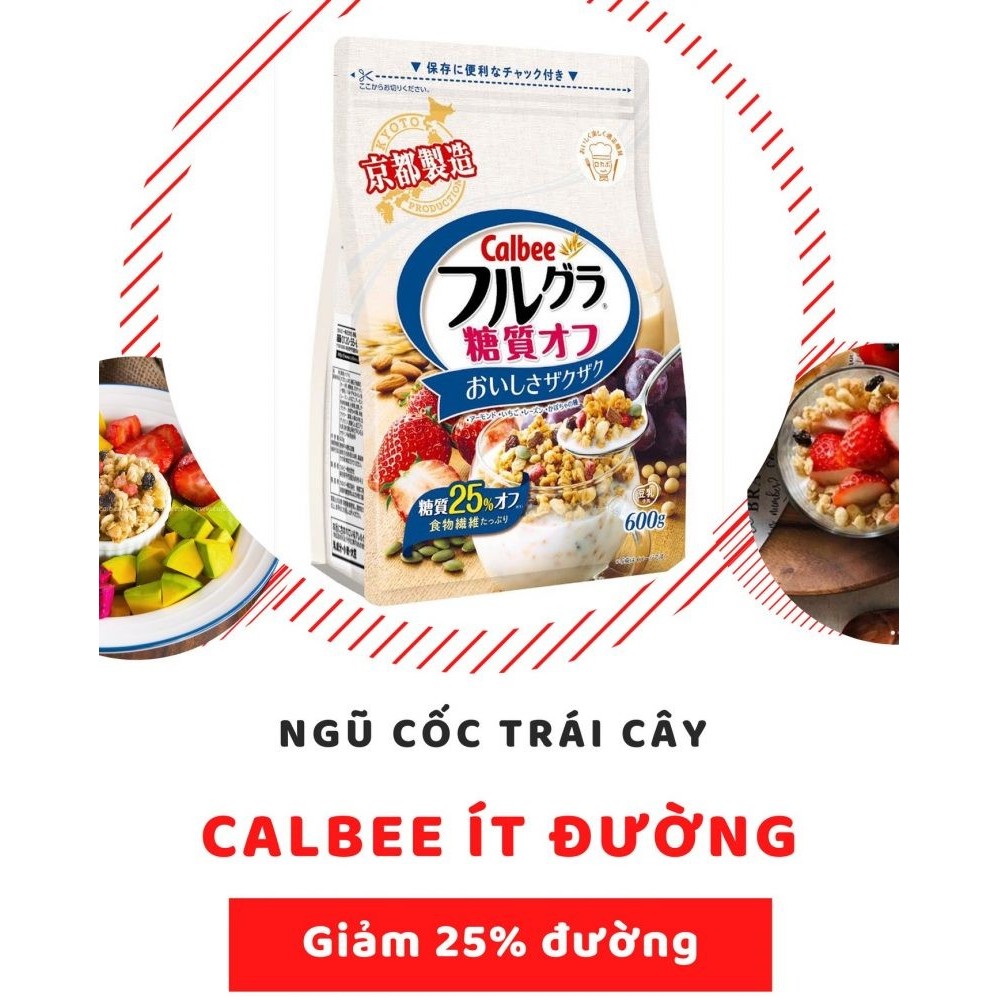 Ngũ Cốc Calbee Nhật Bản Trắng Ít Đường Mix Sữa Chua Hoa Quả Trái Cây Dùng Ăn Sáng 600g