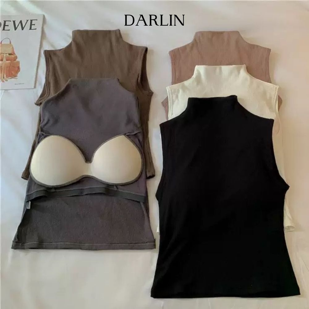 Áo Thun Cổ Lọ Sát Nách Không Tay Có Mút Darlin Bratop Dáng Dài Mặc Blazer Vest A32