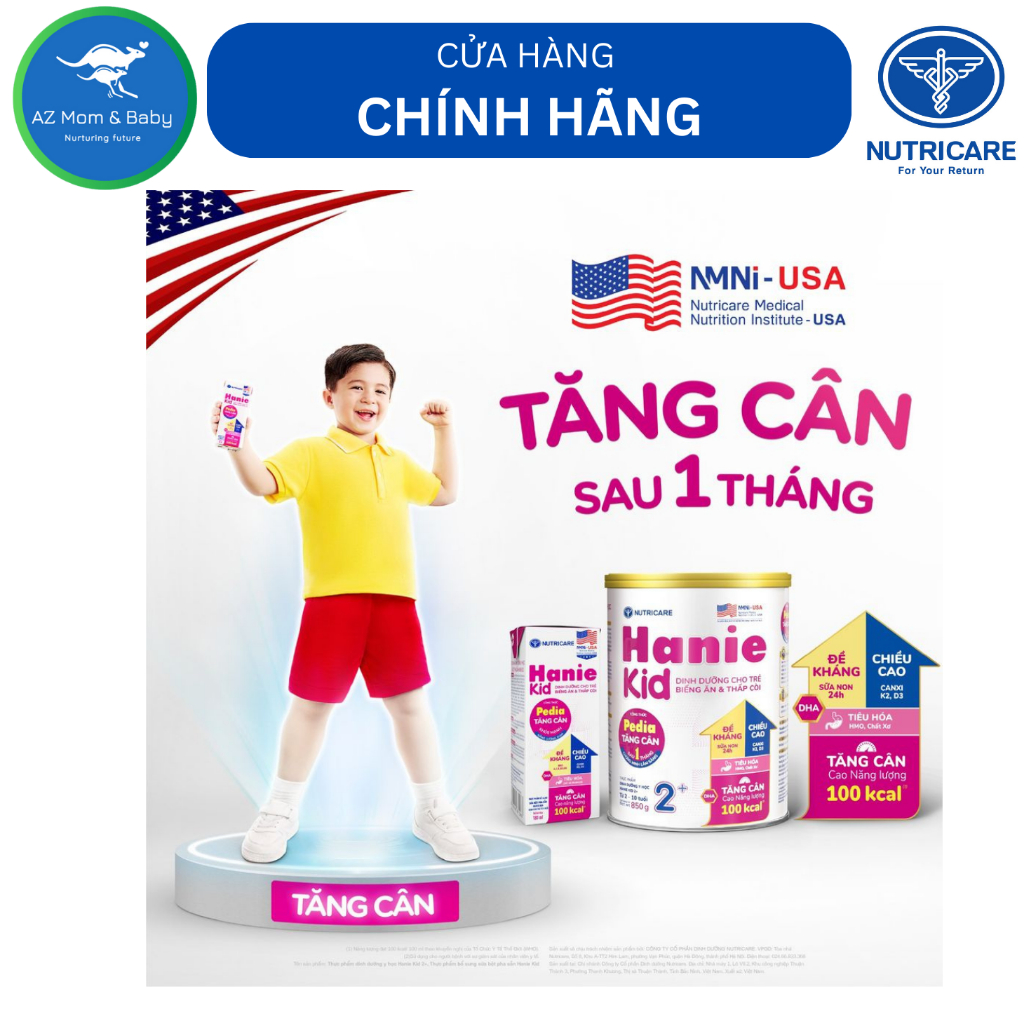 Thùng sữa bột pha sẵn Nutricare Hanie Kid (110ml x 48 hộp) - cho trẻ biếng ăn và suy dinh dưỡng