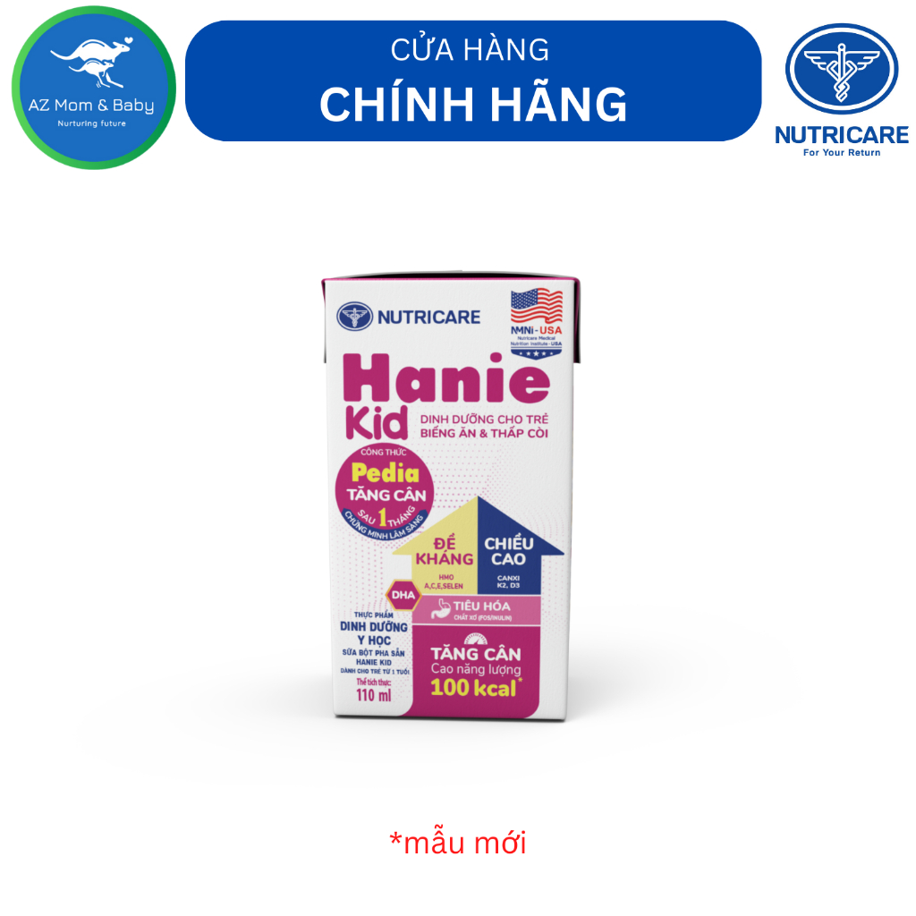 Thùng sữa bột pha sẵn Nutricare Hanie Kid (110ml x 48 hộp) - cho trẻ biếng ăn và suy dinh dưỡng