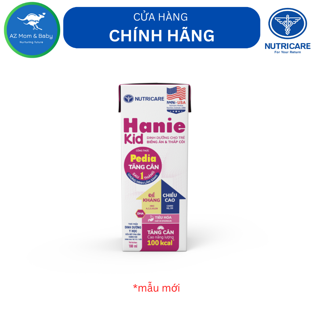 Thùng sữa bột pha sẵn Nutricare Hanie Kid (180ml x 48 hộp) - cho trẻ biếng ăn & suy dinh dưỡng