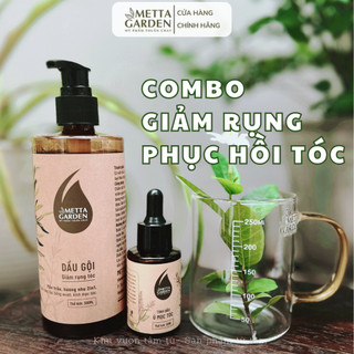 Combo giảm rụng phục hồi tóc gồm dầu gội thuần chay mần trầu - hương nhu & tinh dầu ủ phục hồi tóc - metta garden