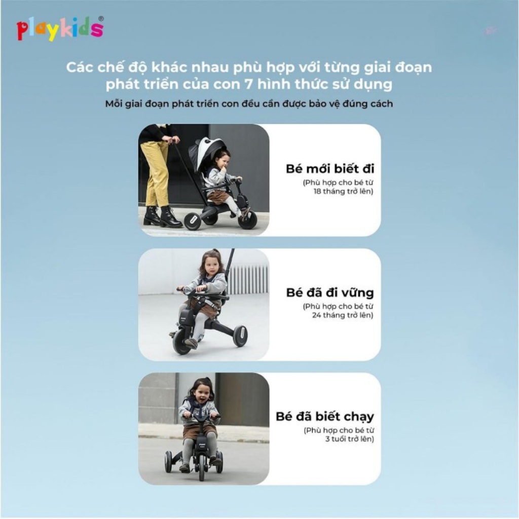Xe đạp đẩy 3 bánh cho bé 7 in 1 cao cấp Moaz BÉBÉ Playkids S03 HD