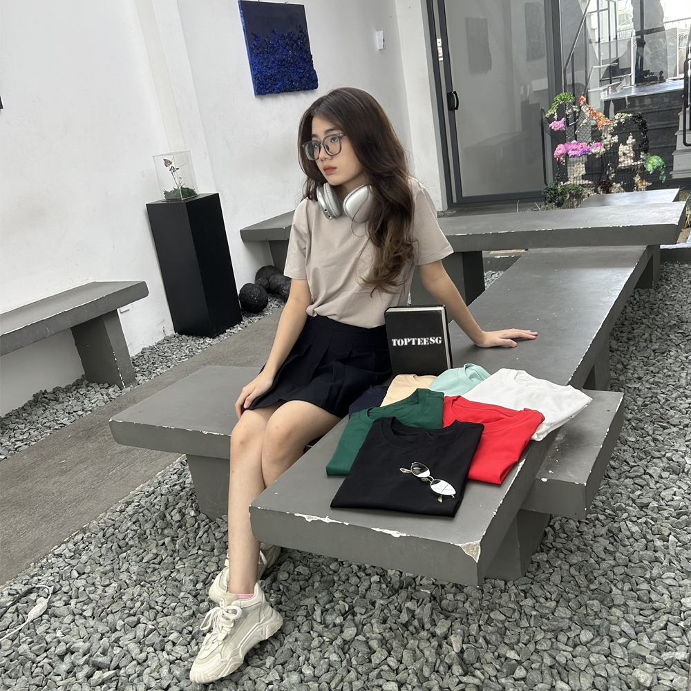 Áo thun trơn form rộng TOPTEESG tay ngắn cổ tròn unisex nam nữ