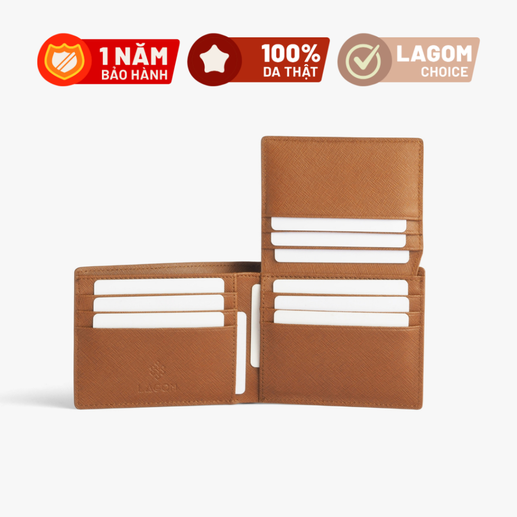 Ví nam Da Thật LAGOM Plus wallet - dáng ngang có ngăn để ảnh