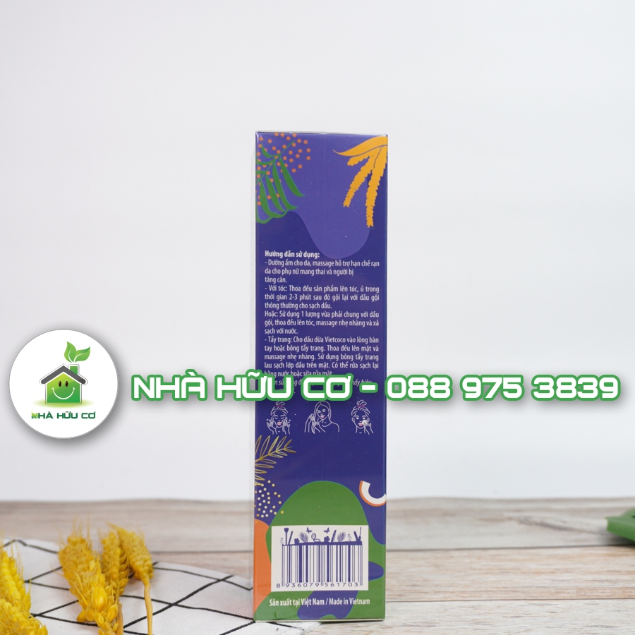 Dầu dừa tinh khiết vitamin E Vietcoco - chai vòi xịt 250ml Date:9/2/2025 - Nhà Hũu Cơ