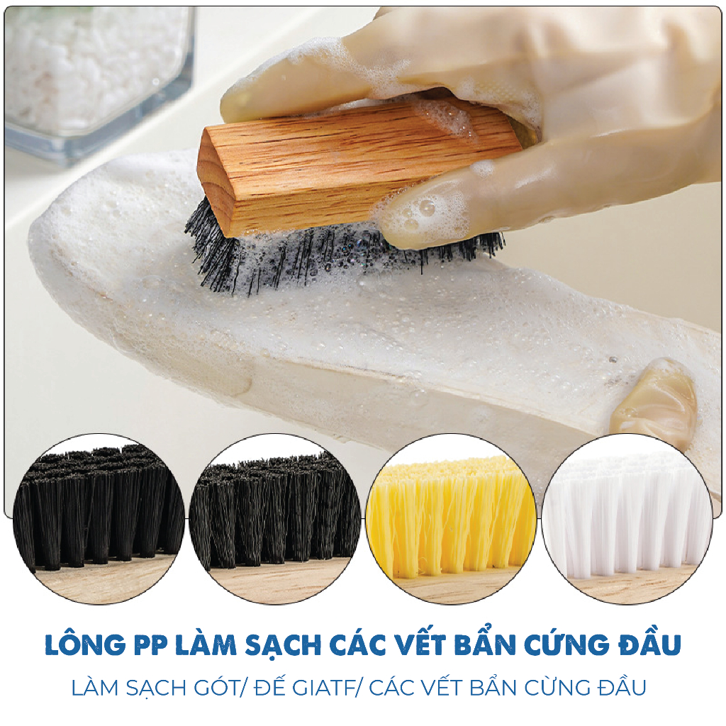Bàn chải đánh giày lông heo & lông nhựa PP bản cho giày vải sneaker XIMO