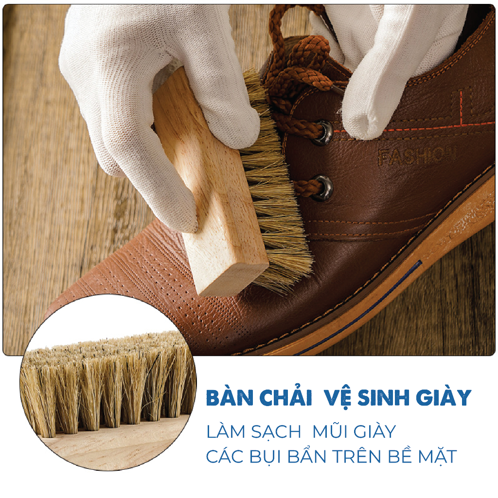 Bàn chải đánh giày lông heo & lông nhựa PP bản cho giày vải sneaker XIMO