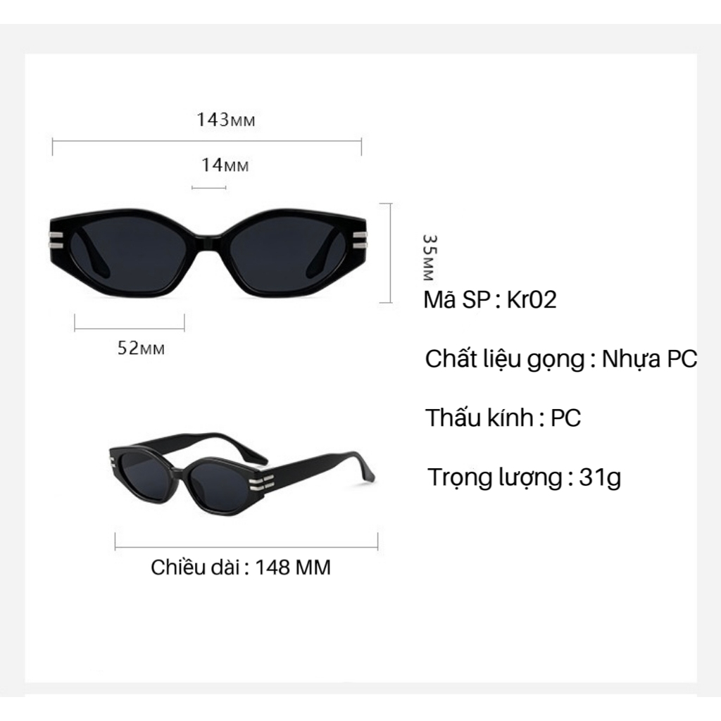 Kr02 Kính râm nam nữ Jennie 2 màu đen trắng
