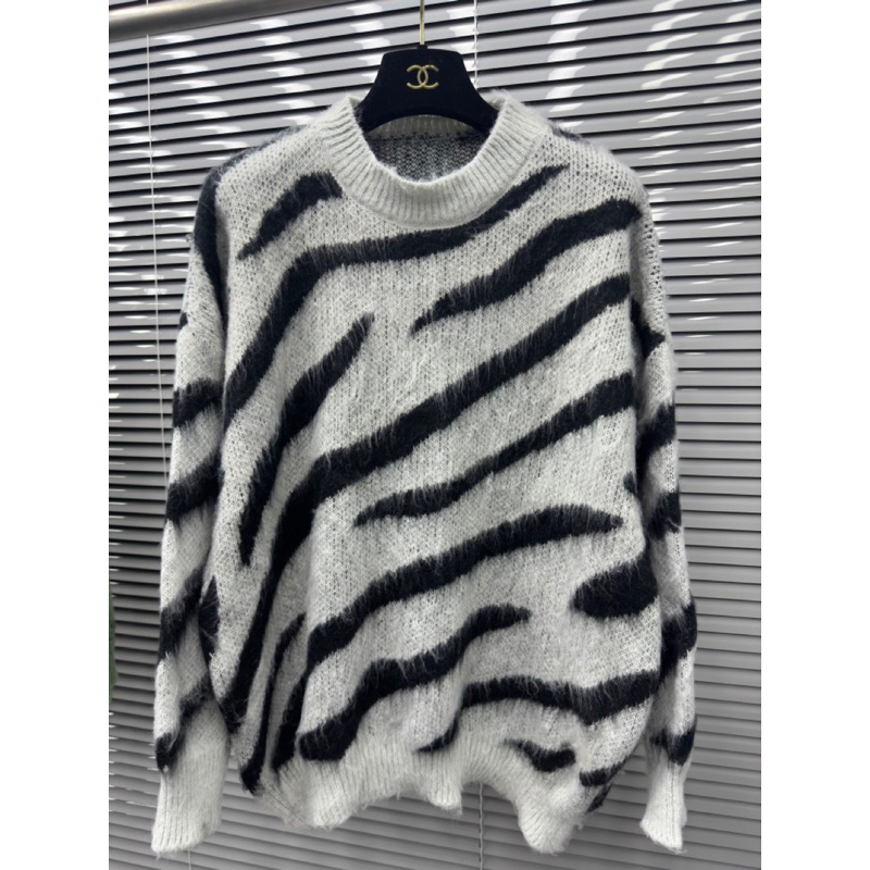 Áo len lông striped vằn xanh sọc đen đơn giản,áo len nam hoạ tiết báo vằn sọc đen màu xanh đen trắng bản mới