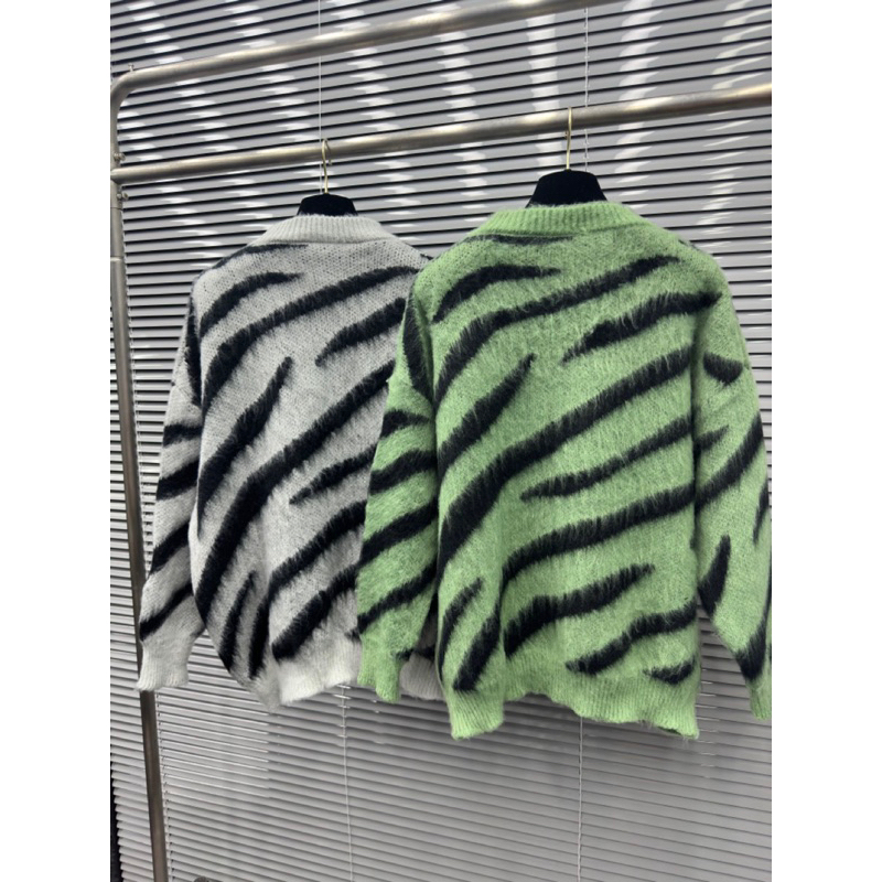 Áo len lông striped vằn xanh sọc đen đơn giản,áo len nam hoạ tiết báo vằn sọc đen màu xanh đen trắng bản mới