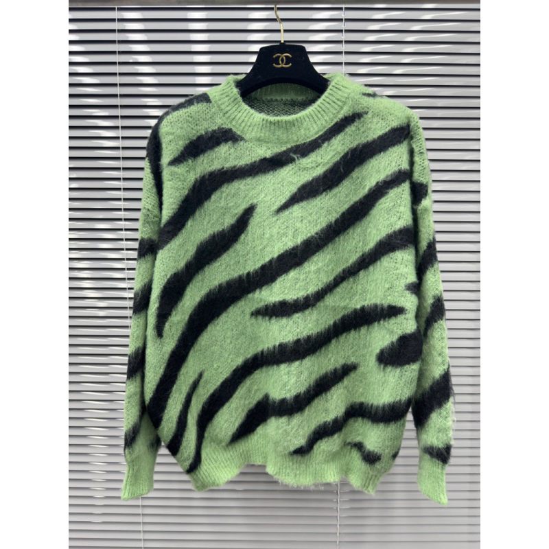 Áo len lông striped vằn xanh sọc đen đơn giản,áo len nam hoạ tiết báo vằn sọc đen màu xanh đen trắng bản mới