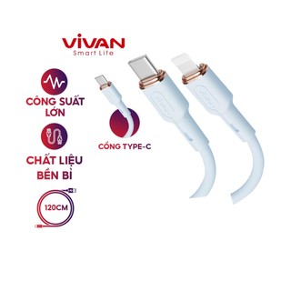 Cáp sạc nhanh vivan vscl120s/ vscc120s 120cm, silicon mềm dẻo chống xoắn đứt gãy