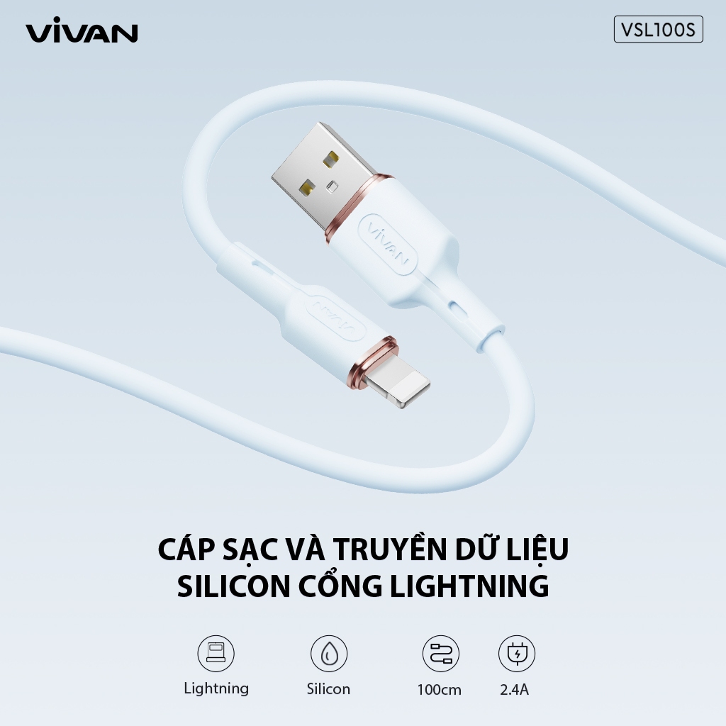 Cáp Sạc Nhanh VIVAN VSL100S/ VSC100S/ VSM100S (Lightning/ Type C/ Micro USB) 1m Chất Liệu Silicon Mềm Dẻo Chống Xoắn Rối