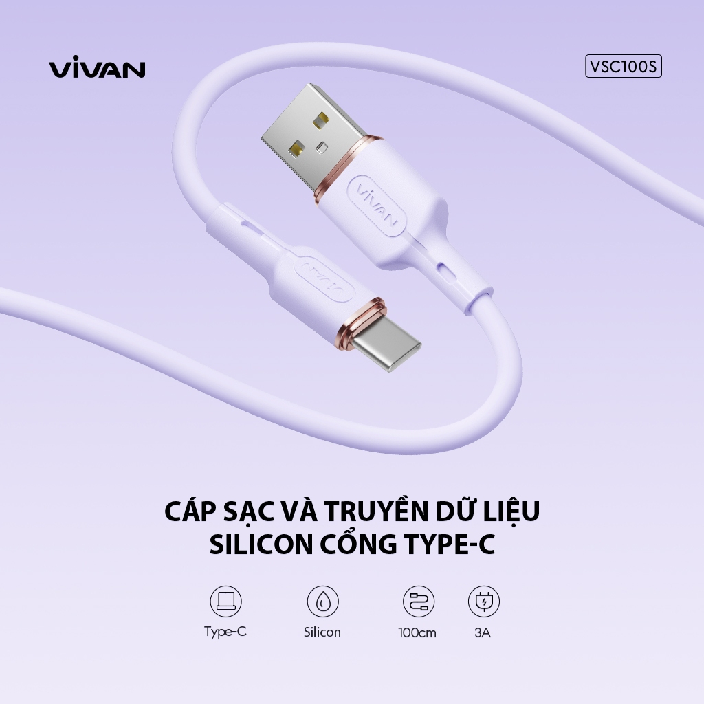 Cáp Sạc Nhanh VIVAN VSL100S/ VSC100S/ VSM100S (Lightning/ Type C/ Micro USB) 1m Chất Liệu Silicon Mềm Dẻo Chống Xoắn Rối