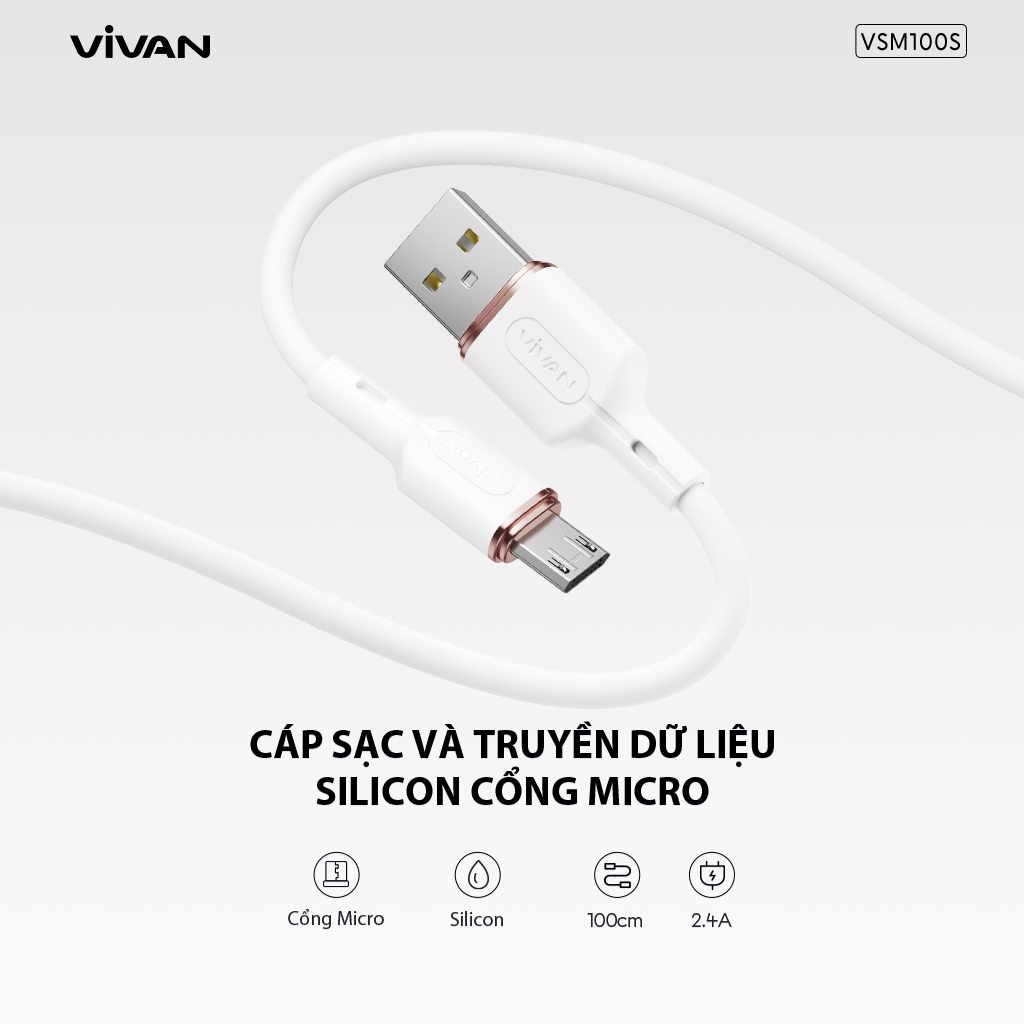 Cáp Sạc Nhanh VIVAN VSL100S/ VSC100S/ VSM100S (Lightning/ Type C/ Micro USB) 1m Chất Liệu Silicon Mềm Dẻo Chống Xoắn Rối