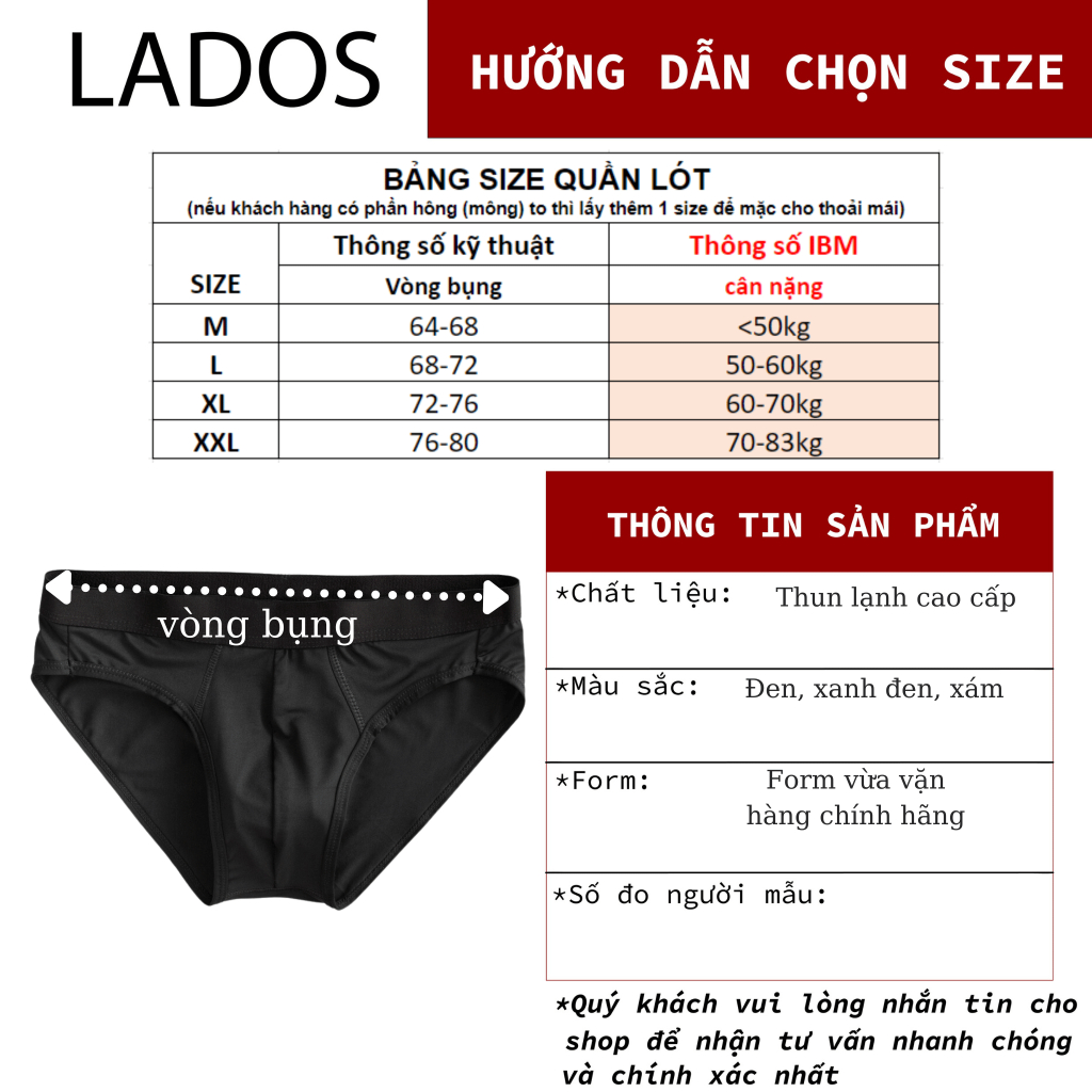 [COMBO 2] Quần Lót Nam Thun Lạnh Lados 4115 - Thun lụa co giãn 4 chiều, siêu mềm mịn, siêu thoải mái LD-7123