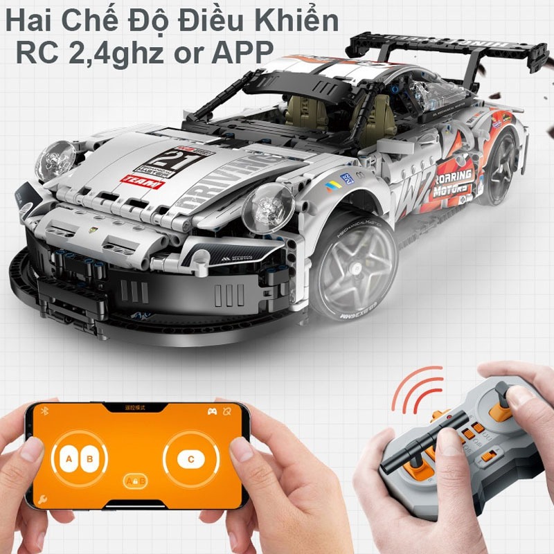 Đồ Chơi Lắp Ráp Kiểu Lego Điều Khiển Từ Xa RC Technic 2in1 Siêu Xe Porsche 911 Biến Hình Máy Bay Chiến Đấu 1861 PCS