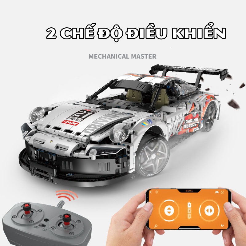 Đồ Chơi Lắp Ráp Kiểu Lego Điều Khiển Từ Xa RC Technic 2in1 Siêu Xe Porsche 911 Biến Hình Máy Bay Chiến Đấu 1861 PCS