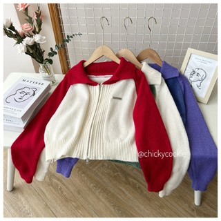 Áo len croptop dây kéo raglan