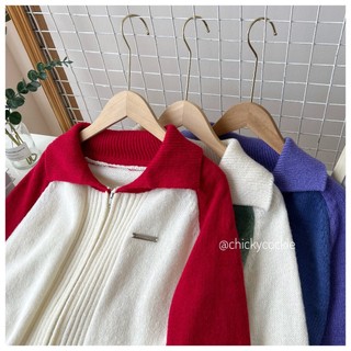 Áo len croptop dây kéo raglan
