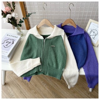 Áo len croptop dây kéo raglan