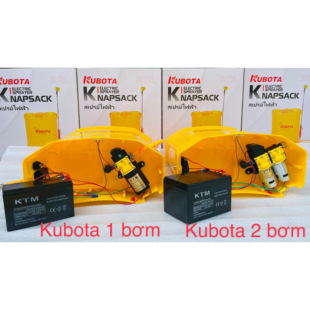Bình xịt điện 2 bơm KUBOTA 20 lít 12V 12AH 2 bơm áp phun mạnh và êm| Công nghệ Thái Lan| Bình xịt điện