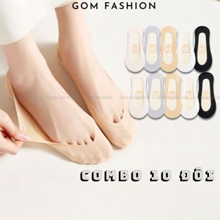 Combo 10 đôi tất mang giày búp bê GOMTAT chất liệu cotton thoáng mát có đệm cao su chống trượt -TNBB-CB10
