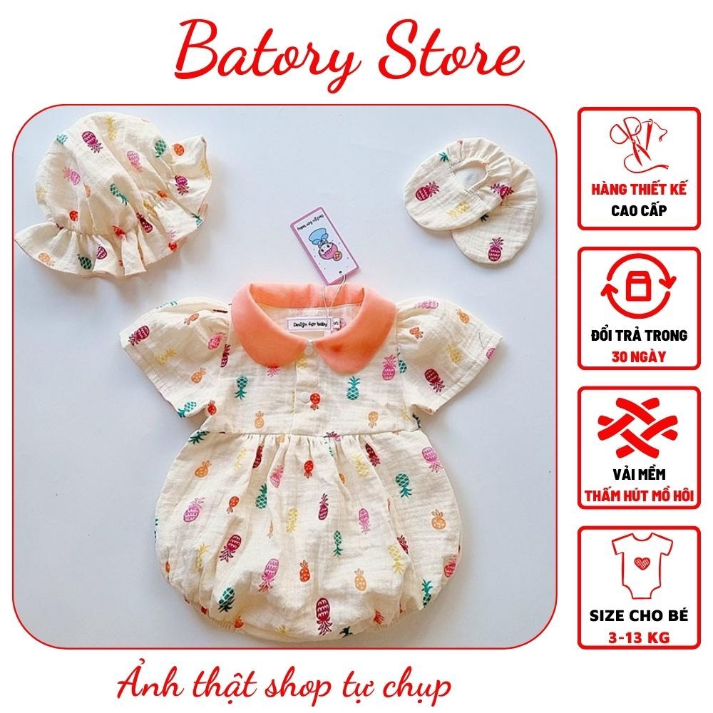 Set Body Cho Bé Gái Sơ Sinh 1 Tuổi Họa Tiết Quả Dứa Xinh Xắn Body Đùi Body Suit Bé Gái Batory Store