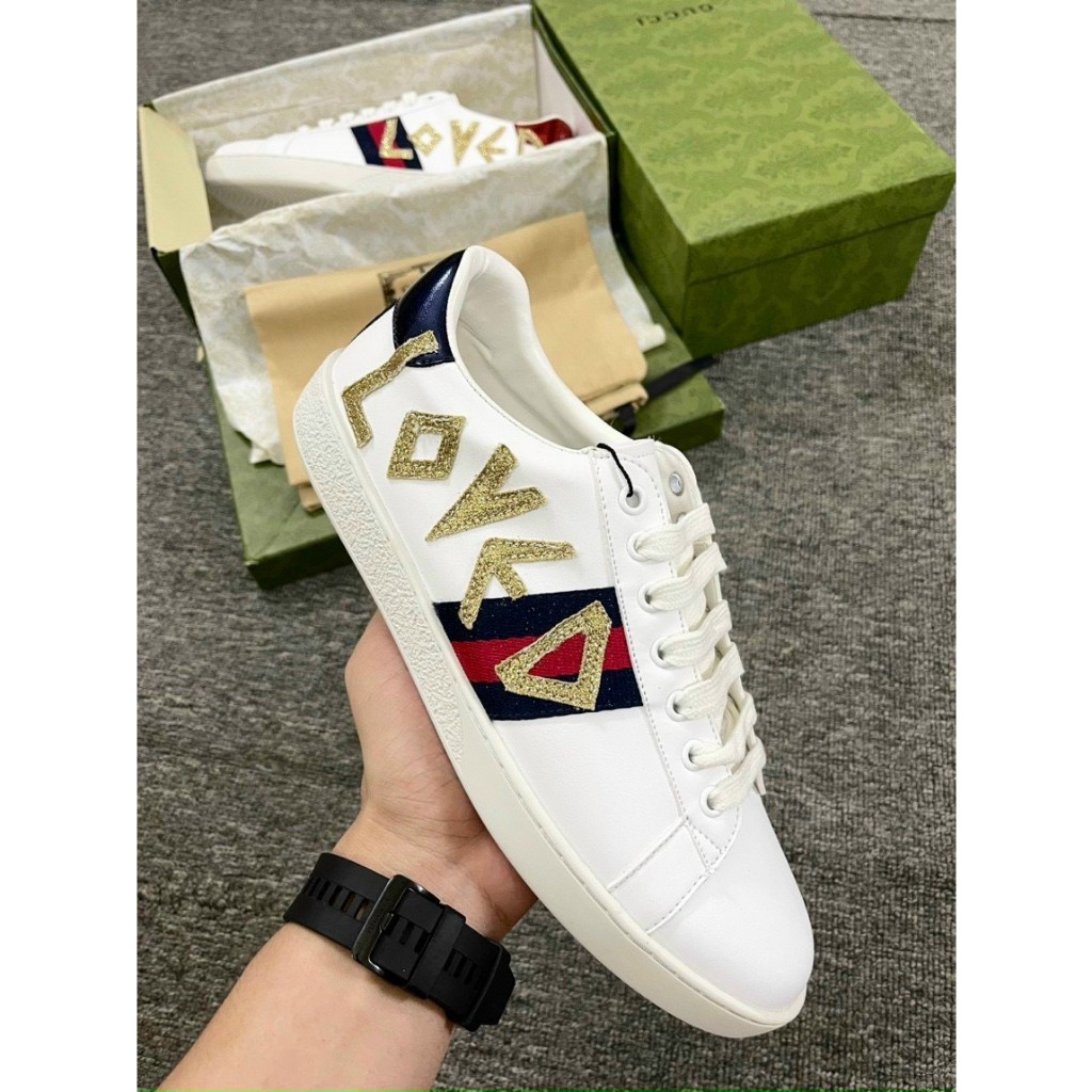 Giày Gucci Love, Giày Thể Thao Gucci Chun + GC ong vàng rắn thêu Hàng Cao Cấp