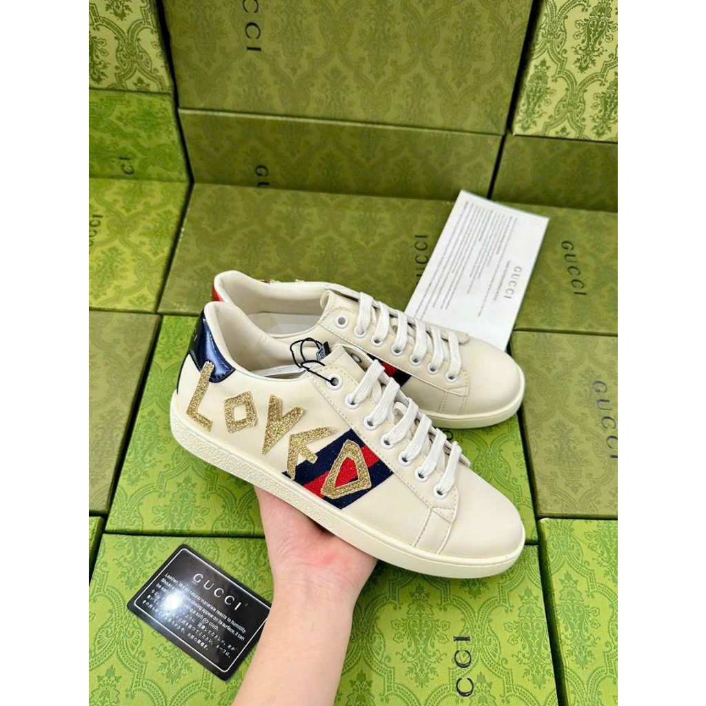 Giày Gucci Love, Giày Thể Thao Gucci Chun + GC ong vàng rắn thêu Hàng Cao Cấp