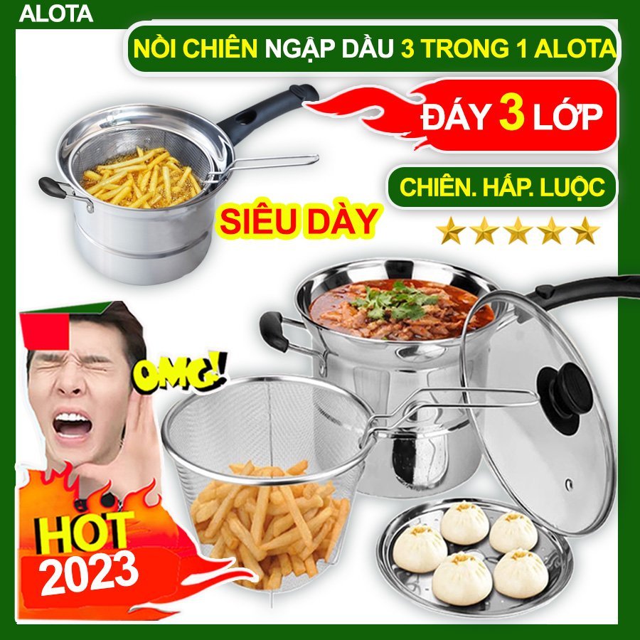 Nồi chiên ngập dầu ACHITA N21 11l kèm xửng hấp và khay chiên, nồi hấp lòng inox 3 lớp chống ăn mòn  -SHOP 3BCARE