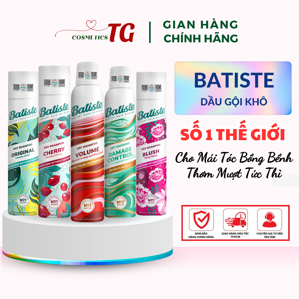 [CHÍNH HÃNG] Dầu Gội Khô Batiste Dry Shampoo Hết Ngứa, Hết Bết Dính Tóc Bồng Bềnh Tức Thì 200ml, 50ml