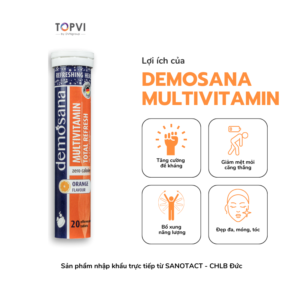 Viên sủi Demosana multivitamin bổ sung 10 vitamin vị cam nhập khẩu đức