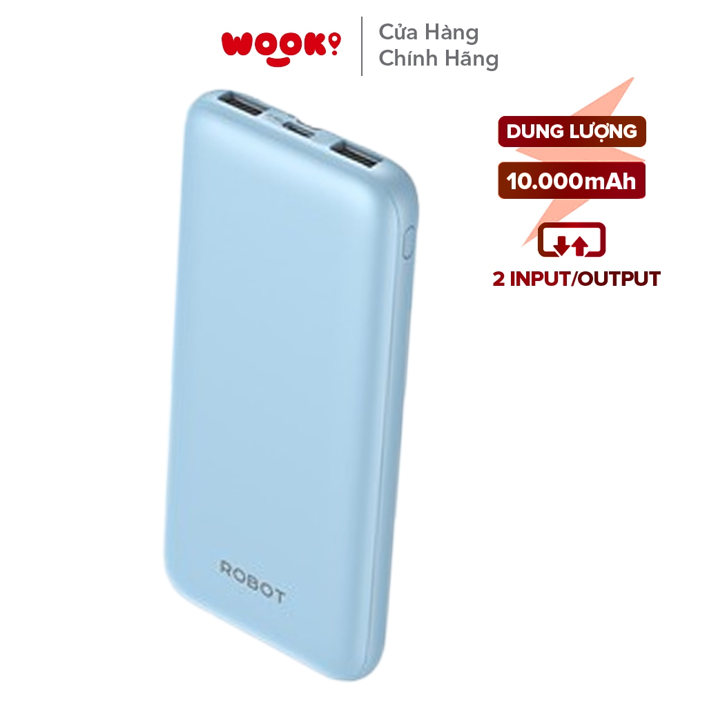 [BH 1 Năm] Pin Sạc Dự Phòng ROBOT RT12 Dung lượng 10.000 mAh 2 cổng sạc IN/OUT - Chính Hãng