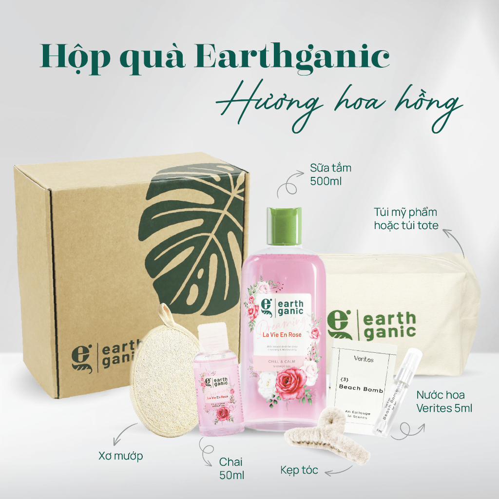 Hộp Quà Tặng Sữa Tắm Dưỡng Da EARTHGANIC 500ml AHA trắng da thơm lâu, thành phần thiên nhiên