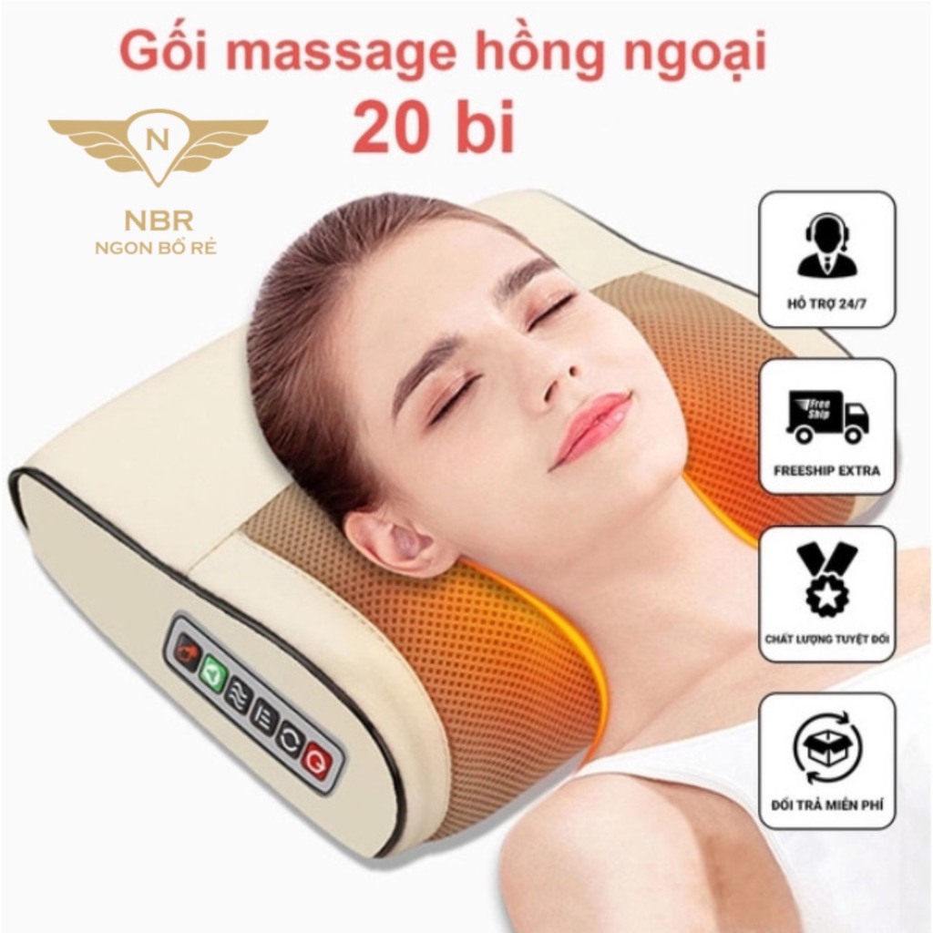 Gối Massage Cổ Vai Gáy, Máy Massage Hồng Ngoại 20 Bi Cao Cấp Hỗ Trợ Mát Xa Toàn Thân Hiệu Quả - G3