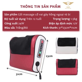 Gối Massage Cổ Vai Gáy, Máy Massage Hồng Ngoại 20 Bi Cao Cấp Hỗ Trợ Mát Xa