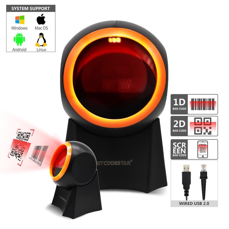 Máy quét mã vạch QR thông minh công nghệ CMOS - Đầu đọc mã vạch đa tia để bàn - Bảo hành 12 tháng