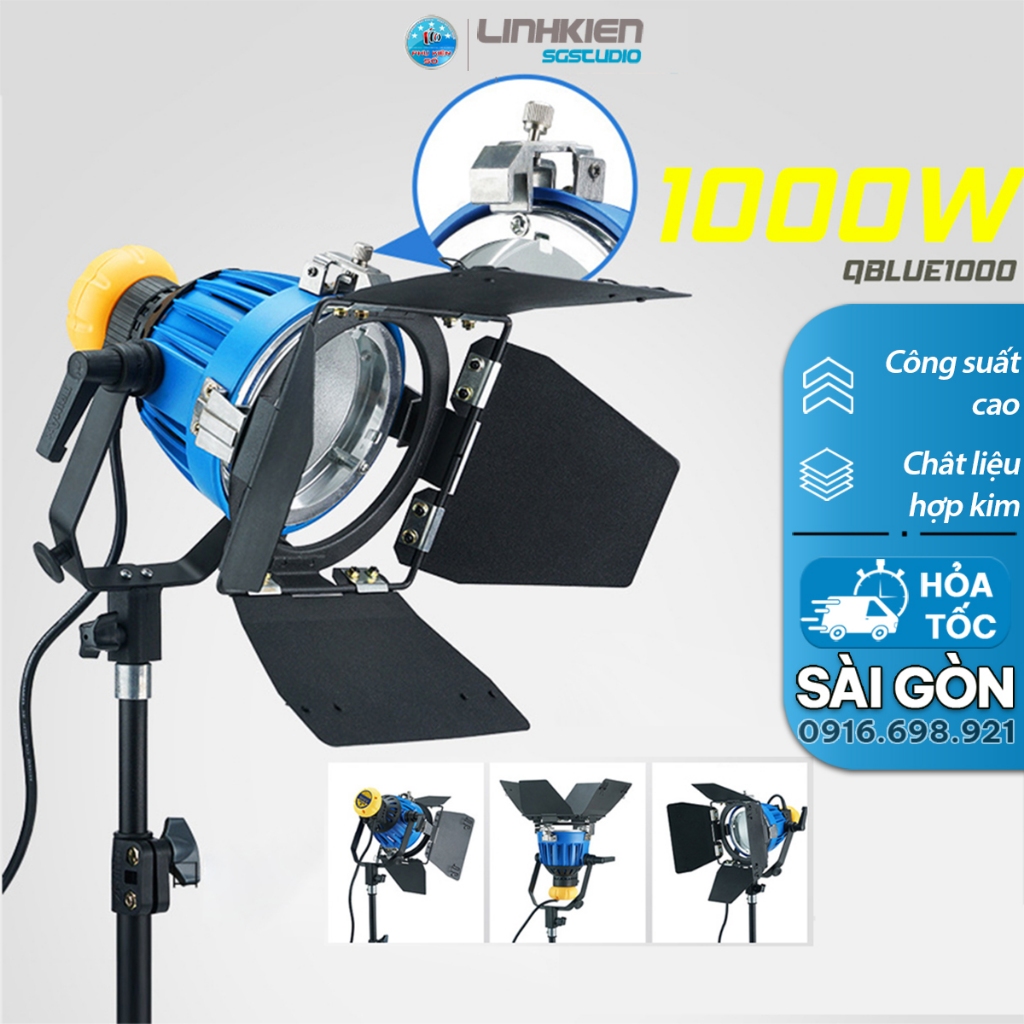 Đèn halogen ánh sáng VÀNG ẤM 1000W Q-BLUE hỗ trợ chụp ảnh , quay phim studio , review đồ ăn NHIỆT ĐỘ 3200K